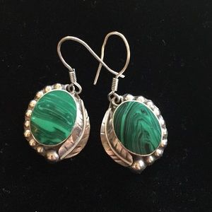 Earrings. Sterling silver and malachite